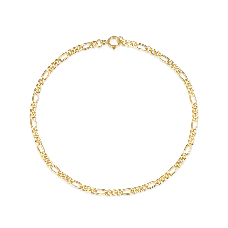 Nouvelle mode bijoux fins véritable plaqué or lisse S925 en argent Sterling Figaro chaîne Bracelet pour dames