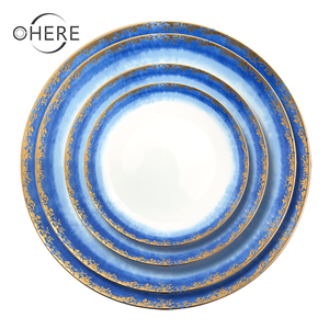 Di lusso spiaggia di <span class=keywords><strong>sabbia</strong></span> blu e oro spiaggia design pattern Cena caricatore Piastre di ceramica stoviglie in ceramica Personalizzato - Product Image 1