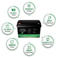 Batterie LiFePO4 à semi-conducteurs 12,8 V 150 Ah 1,28 kWh, remplacement de batterie plomb-acide à décharge profonde, étanche IP68 avec écran LCD, plus de 6000 cycles