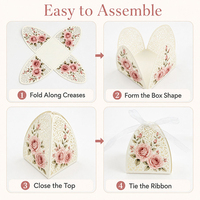 Boîtes à dragées vintage découpées au laser en forme de rose avec ruban, pour mariage, fête prénuptiale, souvenir pour invités, emballage cadeau DIY