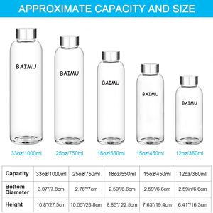 Bouteille d'eau en verre borosilicate de la saison actuelle avec couvercle en acier inoxydable, sans BPA, anti-fuite, 500ml/750ml/1000ml pour usage quotidien - Product Image 4