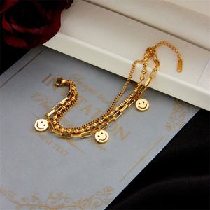 Pulsera de Acero Inoxidable 316L con Baño de Oro de 14k/18k, Diseño de Cara Sonriente, Apilable, de Lujo, Personalizada, para Mujer - Product Image 4