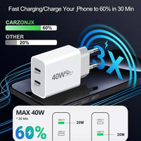 Chargeur USB multi-ports PD40W pour téléphone portable et écouteurs, adaptateur de charge rapide Type-C standard US UK AU EU, best-seller
