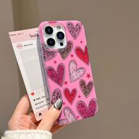 Coque de téléphone tendance en forme de cœur léopard rose scintillant pour iPhone 13 14 15 16 17 Pro Max, antichoc, souple, luxueuse et brillante