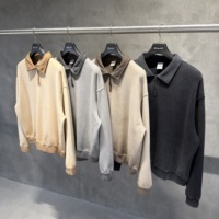 Sweat-shirt à col polo demi-ouvert pour homme, manches longues, style vintage américain, délavé, 370g, haute qualité, collection automne
