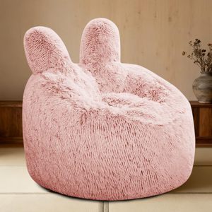 Sillón Puff de Piel Sintética Rosa con Orejas de Conejo, Sofá Infantil, Asiento Suave para Dormitorio, Rincón de Lectura, Muebles Infantiles - Product Image 1
