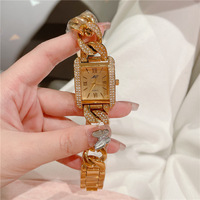 Montre-bracelet à quartz pour femme avec logo personnalisé, bracelet cubain, étiquette privée, OEM, ODM, strass, alliage, rectangle, faible MOQ