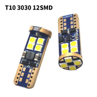 Lampe de positionnement LED 12V-24V T10 W5W 3030-12SMD pour voiture, décodeur de lampe de largeur, éclairage de plaque d'immatriculation, lampe de lecture, feu de signalisation automobile
