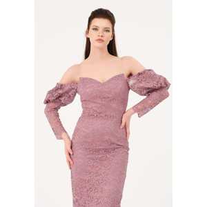 Elegante Vestido de Noche Negro Hecho a Mano con Hombros Descubiertos, Encaje y Corte Ajustado a la Cintura Natural - Product Image 5