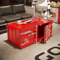 Table basse de style industriel avec rangement et structure en fer, design vintage pour salon, usage domestique et commercial