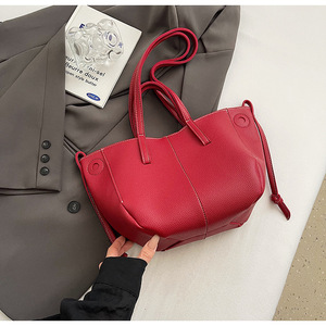Sac fourre-tout tendance pour femme, style estival, grande capacité, fermeture éclair, design de niche français, couleur unie, PU froissé - Product Image 1