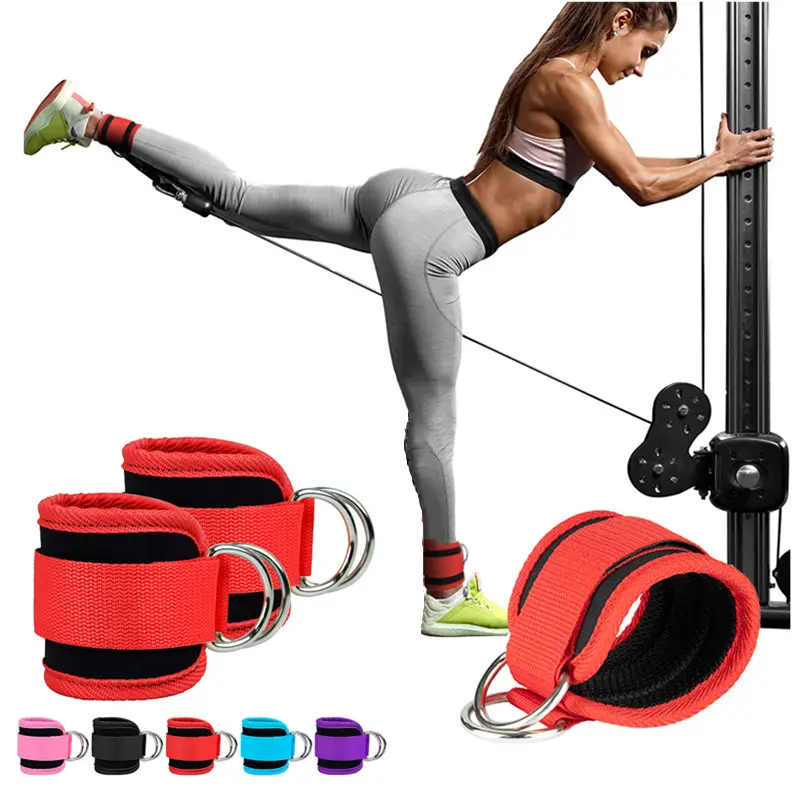 Fitness Réglable Néoprène Rembourré Haltérophilie Cheville Poignets D-ring Cheville Sangles Bande De Poignet Pour Gym Câble Machines