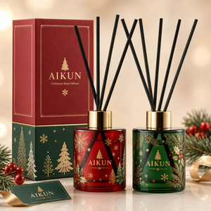 Aikun Festive Green Glass Reed <b>Diffuser</b> Gift Set Low MOQ Fast Response Service Custom Scent Seasonal Retail for Corporate Buyers - Product Image 3