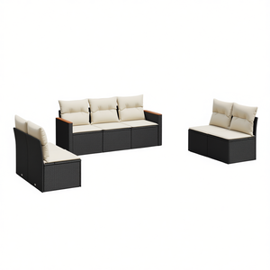 Conjunto de Sofás de Jardín de Ratán Negro, Muebles de Exterior de Acero con Recubrimiento en Polvo, Diseño Contemporáneo, Cojines de Espuma de Alta Densidad - Product Image 1