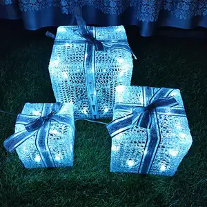 3 قطعة/المجموعة الاكريليك مضيئة هدية مربع عيد الميلاد في الهواء الطلق للماء أضواء LED ديكورية واحد قطعة النظام