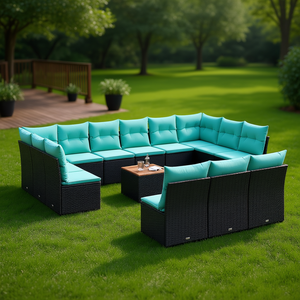 Set Divano da Esterno in Polyrattan Nero con Cuscini, 14 Pezzi, Arredamento da Giardino, Design Contemporaneo, Posti a Sedere per 10+ Persone - Product Image 2