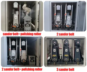 Máquina de desbarbado de lijado de chapa de acero inoxidable pulido de doble banda PLC con estación de línea de cabello y martillo