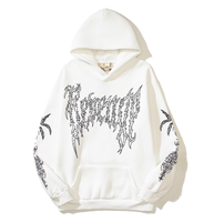 Pull à capuche chic 100% coton personnalisé pour homme, anti-rétrécissement, coupe ample, longueur aux hanches, broderie plate directe sur le vêtement, lavage à la pierre