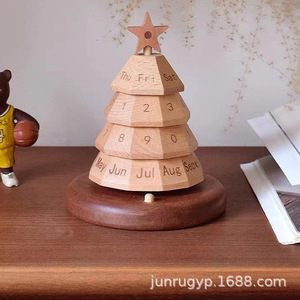 Junru Wooden Christmas Tree <b>Calendar</b> Rotating Perpetual Desktop Decoration For Time Management And Holiday Countdown - Product Image 4