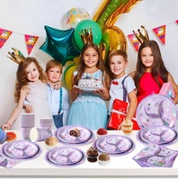 Ensemble de Décorations Personnalisables La Petite Sirène « Joyeux Anniversaire » Assiettes en Carton Jetables Cake Topper Bannières Toile de Fond Fête de Bébé