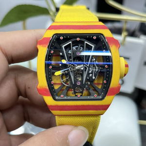 RM27-03 Style Sports Impact-resistant <b>Red</b>-yellow Carbon Fiber Tennis Racket Tourbillon Carbon Skeleton Luxury Mechanical Watch - Product Image 1