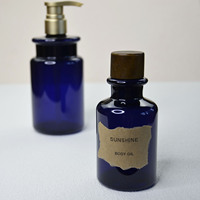 Botol Sampel Lotion dan Hydrosol Biru 100ml dan 150ml dengan Tutup Kayu