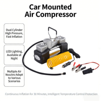 Portable Metal Vehicle Inflator Pump Dual Cylinder Tire Repair Tool Kit 12V Electric 180W 60L/Min Emergency Light LED Gauge CE