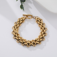 Bracelet Cuban Link en acier inoxydable plaqué or, chaîne épaisse, fermoir texturé, rétro, luxe, hypoallergénique