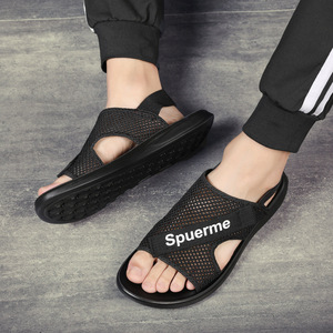 Sandales d'été pour hommes, sportives, plates, respirantes, à enfiler, noires, décontractées, chaussures de plage tendance - Product Image 3