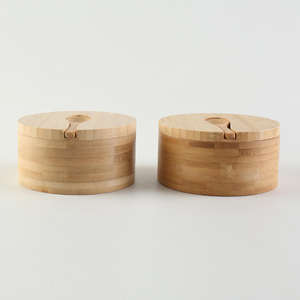 Boîte à épices en bambou multifonctionnelle classique à 2 compartiments, écologique, petite, pour la cuisine, stockage de poivre et de sel, pots à cuillères en bois - Product Image 3