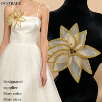 Ocstrade – Nouvelle Applique Fleur Feuille 3D en Organza Faite à la Main, Décoration Strass Dorés, Personnalisable ODM/OEM