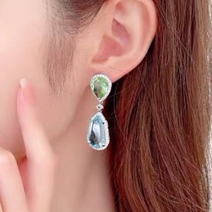 Pendientes de Boda Personalizados en Azul Marino y Verde, Hechos a Mano, con Cristales Grandes de Zirconia, Nuevo Diseño Geométrico Irregular, Románticos y a la Moda - Product Image 6