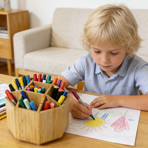 Bamboo Pen Holder 360 Degree Rotating Desktop <b>Storage</b> Box For Markers Student Supplies Organizer - Product Image 1