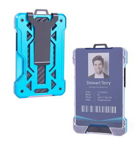 <b>Slim</b> Aluminum Card Holder Carbon Fiber Pattern Blue Clip Closure 30mm Thick Wallet for Credit Cards and ID - Product Image 3
