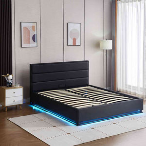 <b>Bed</b> King Queen Size Upholstered Bunk <b>Bed</b> Frame Bedroom Furniture Set With Storage LED Lights - Product Image 4