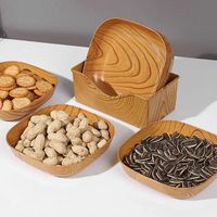 Assiette en Plastique Jetable Économique Simple Effet Bois avec Spatule pour Service à Domicile et Commerciale pour le Thé, les Fruits Secs et les En-cas