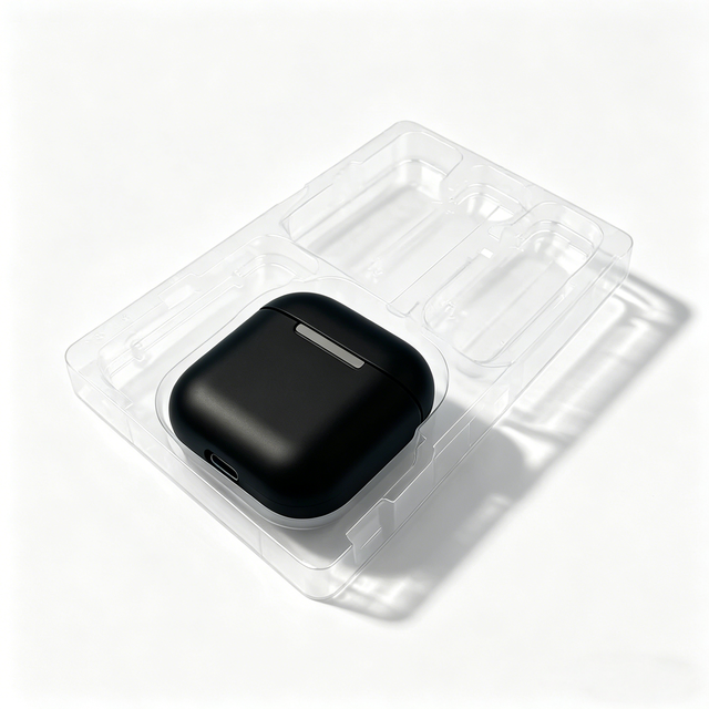 Custom Thermoformed PET Blister Packaging Tray for Wireless Earbuds, Clear Retail Box