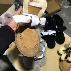 Cross-Border New Sheepskin Fur Integrated Fashion Pom Pom Bow Lace-Up Multi-Wear Thin Sole Warm Ankle Snow <b>Boots</b> - Product Image 3