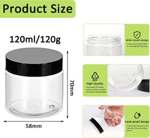 Bocaux en plastique PET à paroi épaisse en acrylique de 6 oz, 16 oz, 32 oz, ambre, noir, blanc, transparent, à large ouverture, avec couvercle doré - Product Image 2