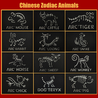 Parche reflectante negro Animal del zodiaco chino 12 patrón de calavera de Animal mítico nombre chino del parche cosido bolsa sombrero camisa etiquetas
