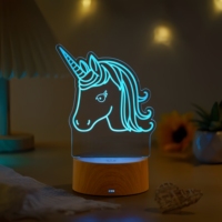 Lampe LED personnalisée avec nom gravé, base en acrylique ABS, aspect bois, contrôle tactile, intensité réglable, motif animal mignon, cadeau pour enfants