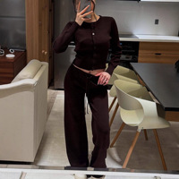 Ensemble tricoté gothique style européen et américain automne/hiver, cardigan uni anti-plis et pull col rond pour femme