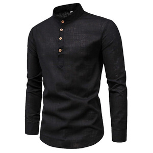 Camisa Casual de Lino y Algodón con Botones para Hombre, Primavera-Verano - Product Image 4
