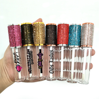 Tubes à gloss à lèvres ronds transparents vides de 5 ml, avec bouchon brillant en strass rose doré et applicateur