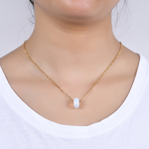 Collar de Acero Inoxidable con Colgante Redondo Negro Mate, Cadena para Clavícula, Joyería de Moda para Mujer - Product Image 3