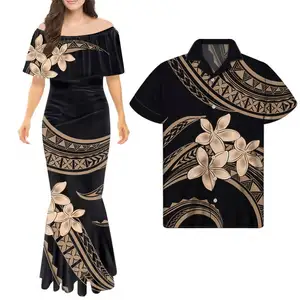 Island Style 2pcs Lange Kleider Frauen Maxi Casual Samoa Tribal Print Puletasi Kleider Frauen Damen Sommer Hot Sale Frauen Kleider