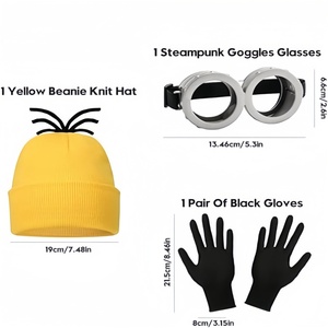 Accesorios de Disfraz de Halloween, Gafas Steampunk, Gorro Amarillo de Punto, Guantes Negros, Disfraz de Cosplay para Fiesta - Product Image 4