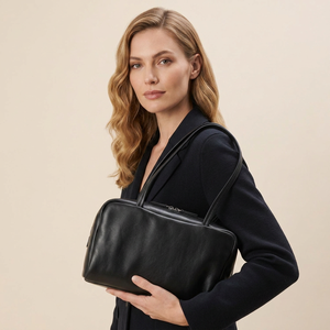 Black Genuine Leather Boston <b>Handbag</b> Zipper Shoulder Bag Women Travel Purse <b>Medium</b> - Product Image 5