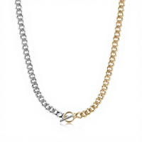 Ensemble collier et bracelet en acier inoxydable plaqué or 18 carats, chaîne gourmette épaisse bicolore, fermoir OT, ensemble de bijoux à maillons cubains bicolores