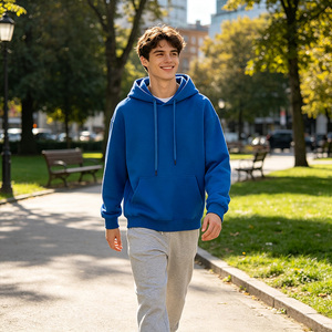 Sweat-shirt à capuche décontracté en coton 100% solide avec poche avant, coupe ample, tissu respirant pour homme - Product Image 1